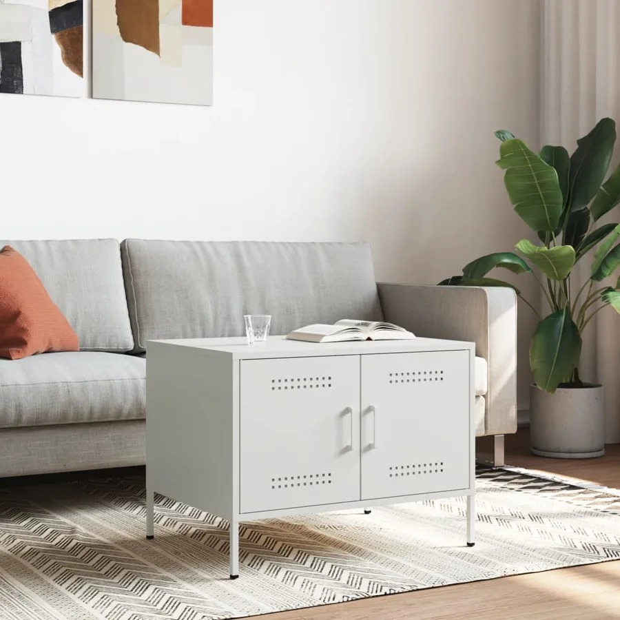 Table basse blanc 68x50x50,5 cm acier - 2