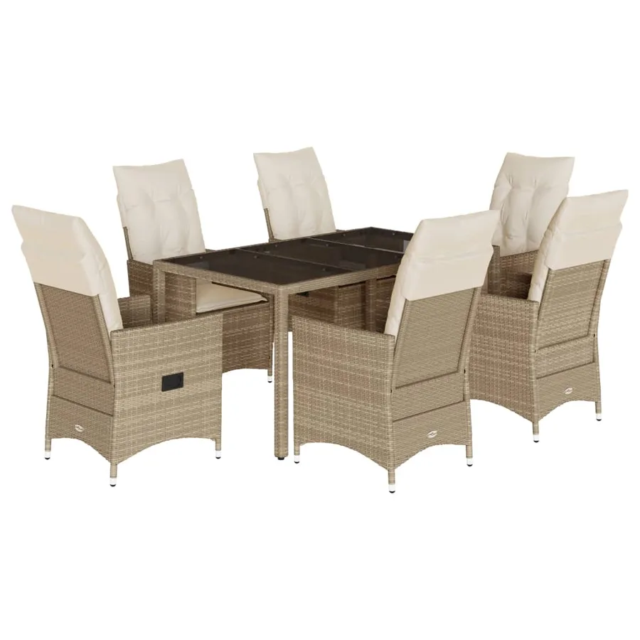 Ensemble à manger de jardin et coussins 7 pcs beige poly rotin - 2
