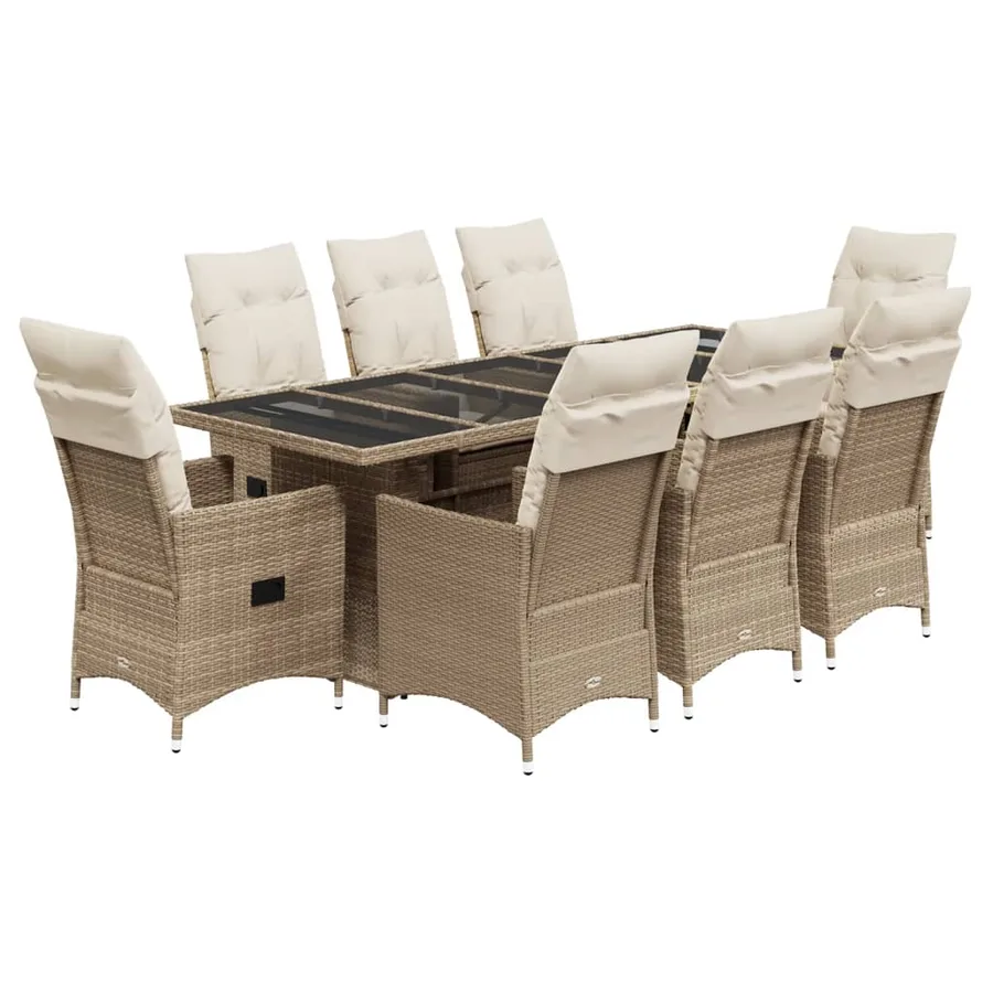 Ensemble de bistro de jardin 9 pcs coussins beige poly rotin - 2