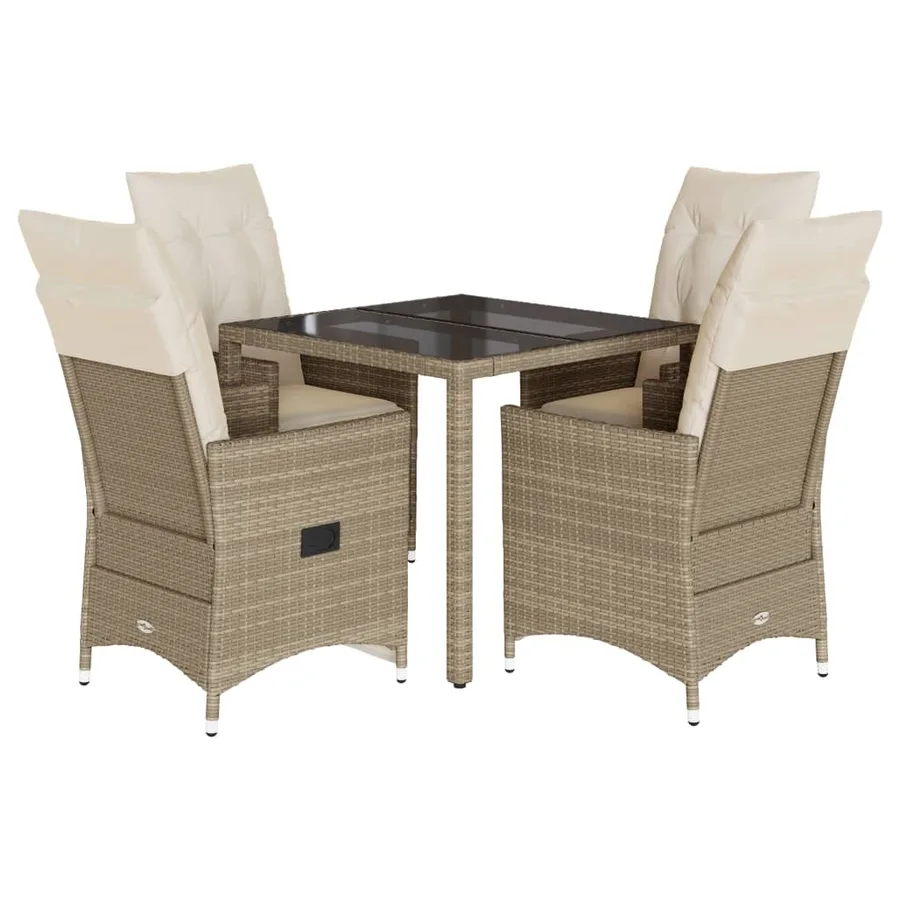 Ensemble à manger de jardin avec coussins 5pcs Beige poly rotin - 2