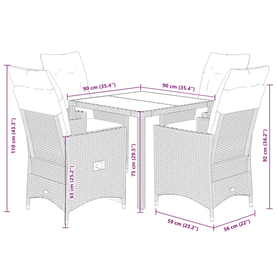 Ensemble à manger de jardin avec coussins 5pcs Beige poly rotin - 9