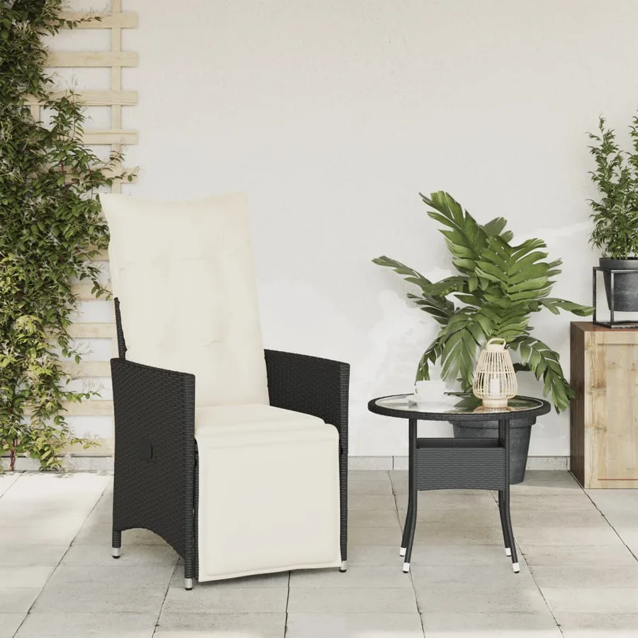 Chaise inclinable de jardin avec coussins noir résine tressée - 3