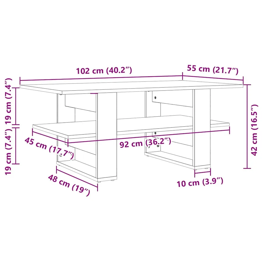 Table basse noir 102x55x42 cm bois d'ingénierie - 8