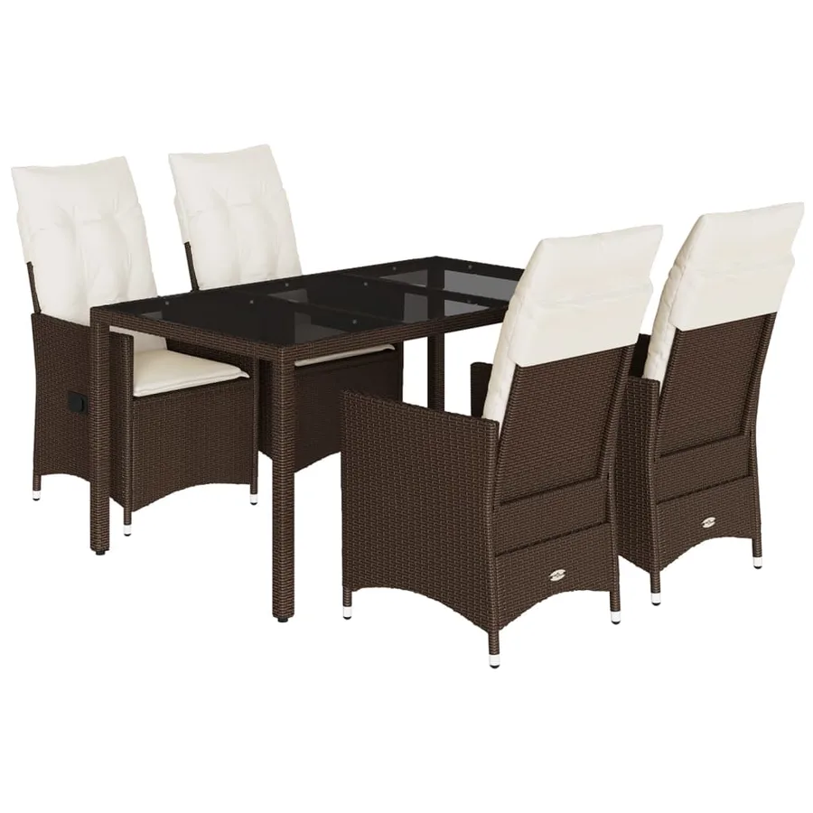 Ensemble à manger de jardin 5 pcs et coussins marron poly rotin - 2
