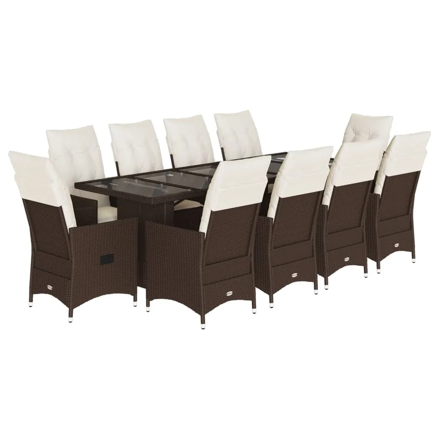 Ensemble de bistro de jardin 11 pcs coussins marron poly rotin - 2