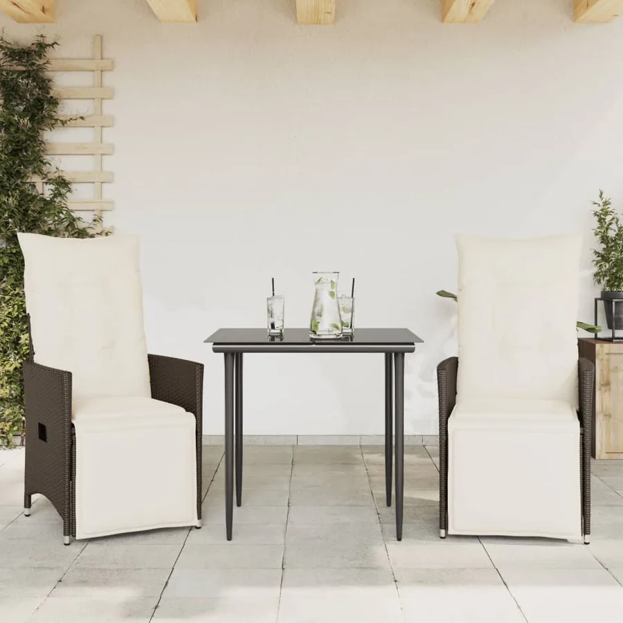 Chaises inclinables de jardin lot de 2 et coussins marron rotin - 2