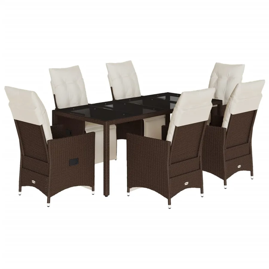 Ensemble de bistro de jardin 7 pcs coussins marron poly rotin - 2