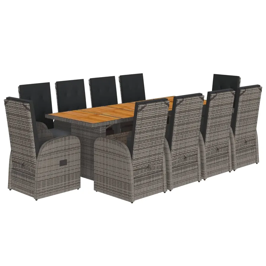 Ensemble à manger de jardin 11pcs avec coussins gris poly rotin - 2