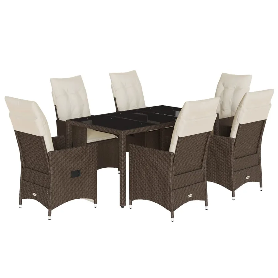 Ensemble à manger de jardin et coussins 7 pcs marron rotin - 2