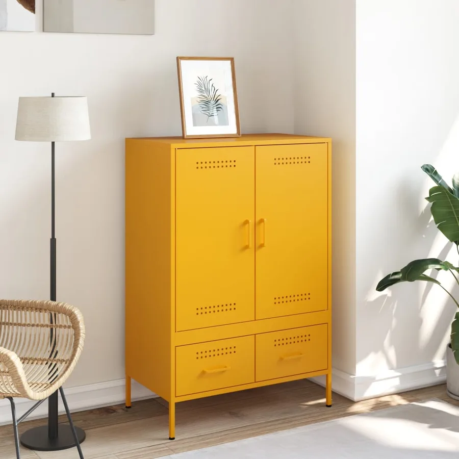 Buffet haut jaune moutarde 68x39x101,5 cm acier - 3