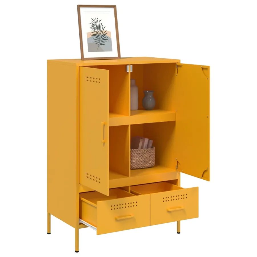 Buffet haut jaune moutarde 68x39x101,5 cm acier - 5