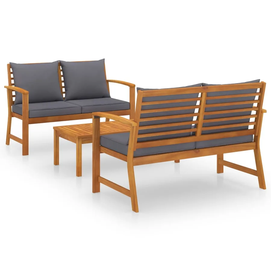 Garden lounge set 3 pcs with cushion Solid acacia wood - 2