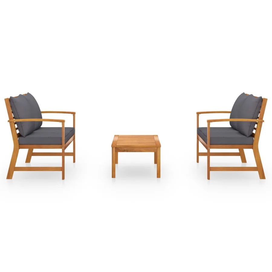 Garden lounge set 3 pcs with cushion Solid acacia wood - 3