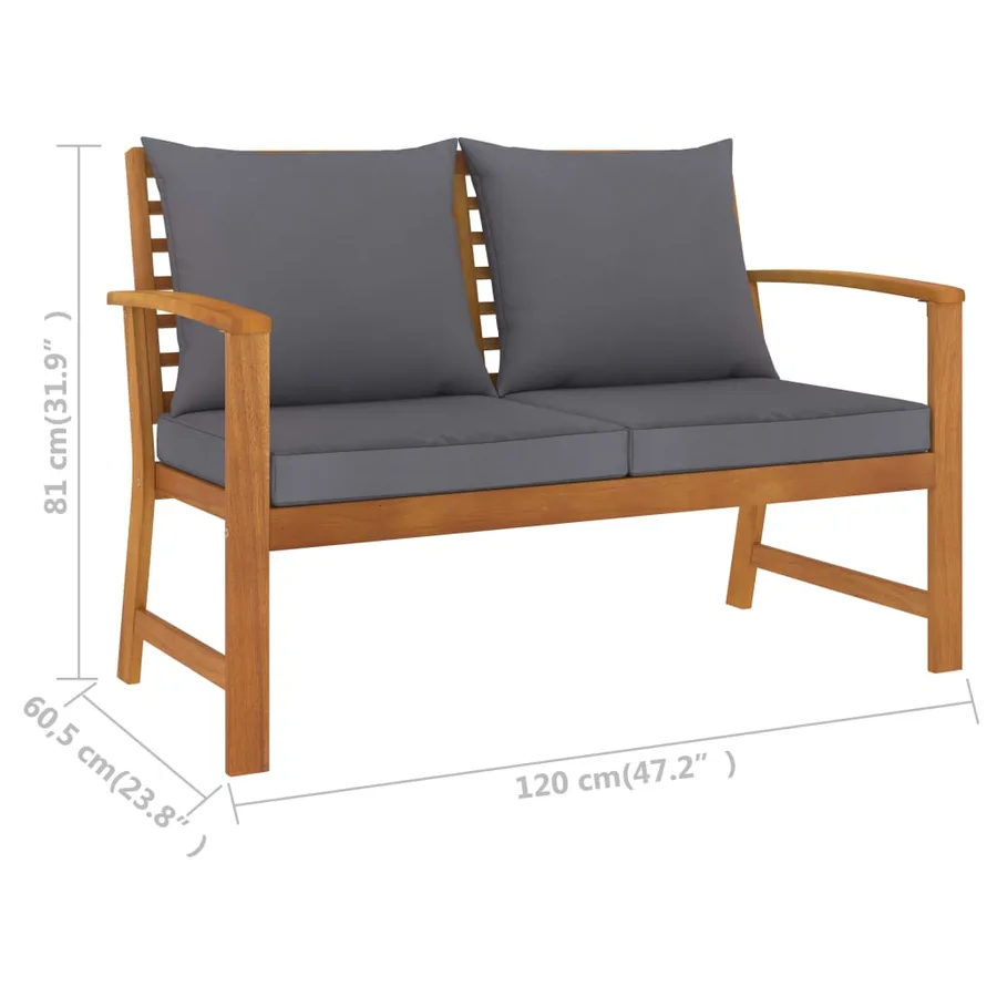 Salon de jardin 3 pcs avec coussin Bois d'acacia solide - 8