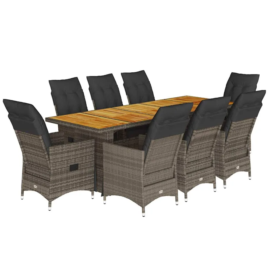 Ensemble de bistro de jardin 9 pcs coussins gris poly rotin - 2