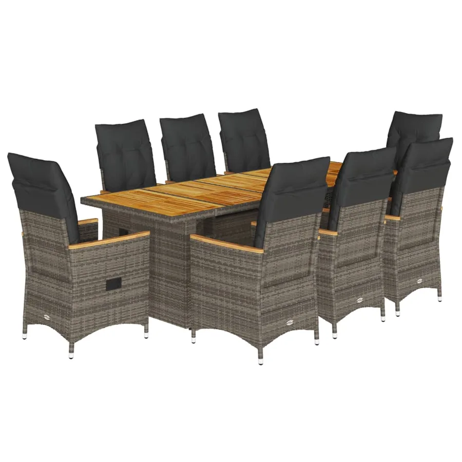 Ensemble de bistro de jardin 9 pcs coussins gris poly rotin - 2