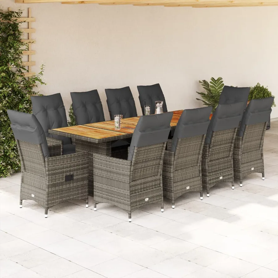 Ensemble de bistro de jardin 11 pcs coussins gris poly rotin