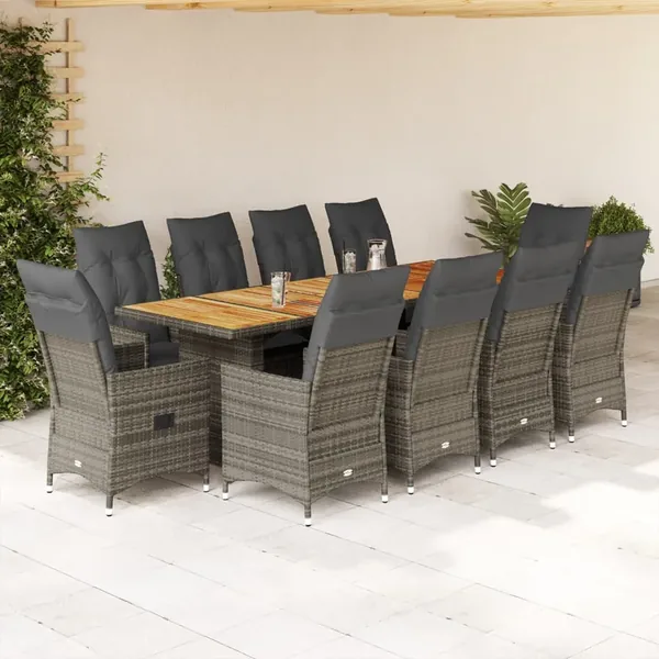 Ensemble de bistro de jardin 11 pcs coussins gris poly rotin