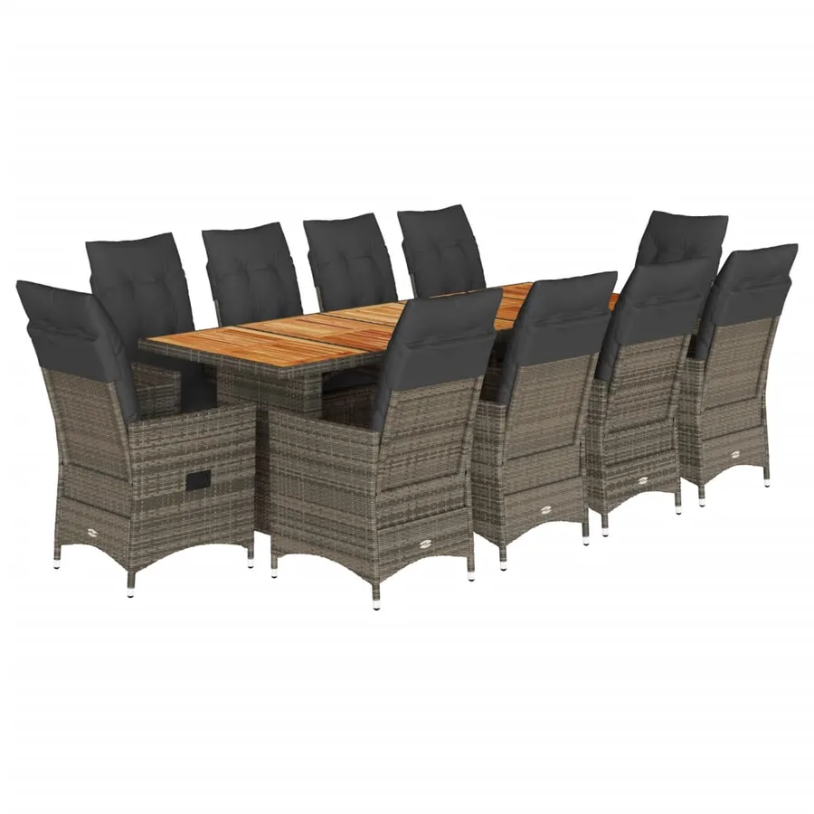 Ensemble de bistro de jardin 11 pcs coussins gris poly rotin - 2