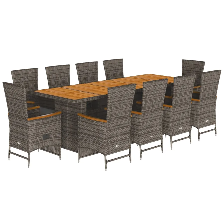 Ensemble à manger de jardin 11pcs avec coussins gris poly rotin - 2