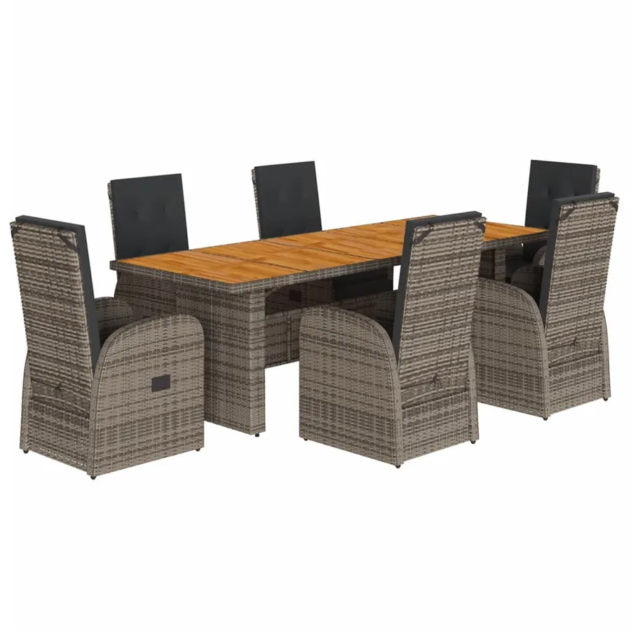 Ensemble à manger de jardin et coussins 7 pcs gris rotin - 2