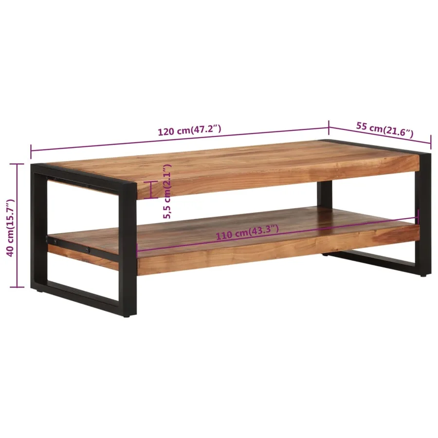 Table basse 120x55x40 cm bois massif d'acacia - 7
