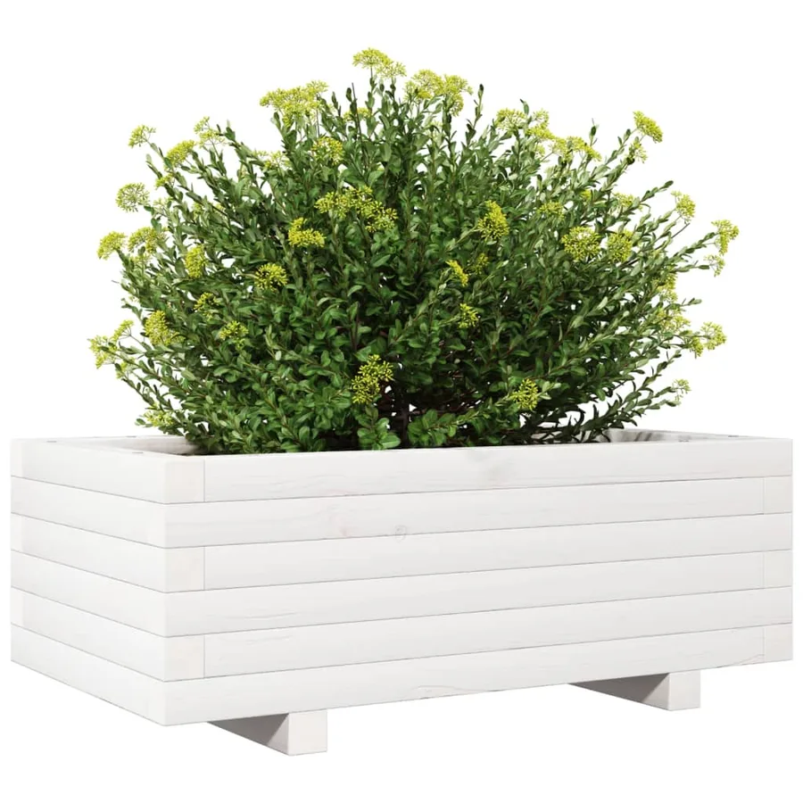 Jardinière blanc 70x40x26,5 cm bois de pin massif - 4