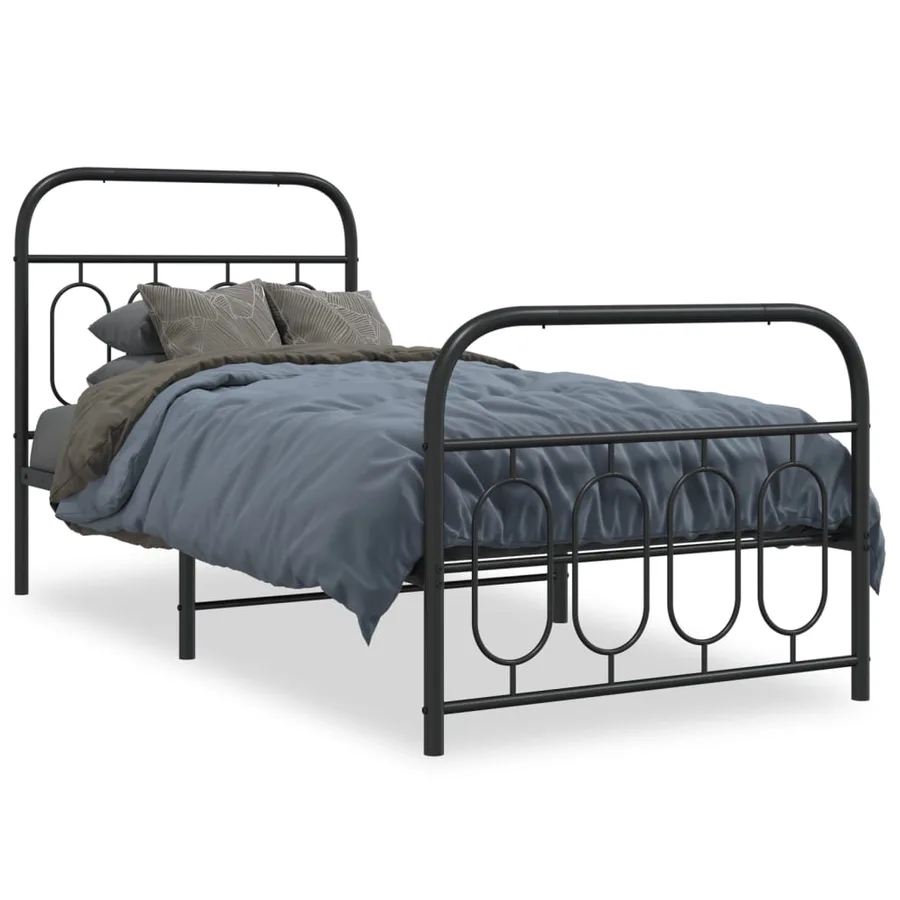 Cadre de lit métal sans matelas avec pied de lit noir 80x200 cm - 2