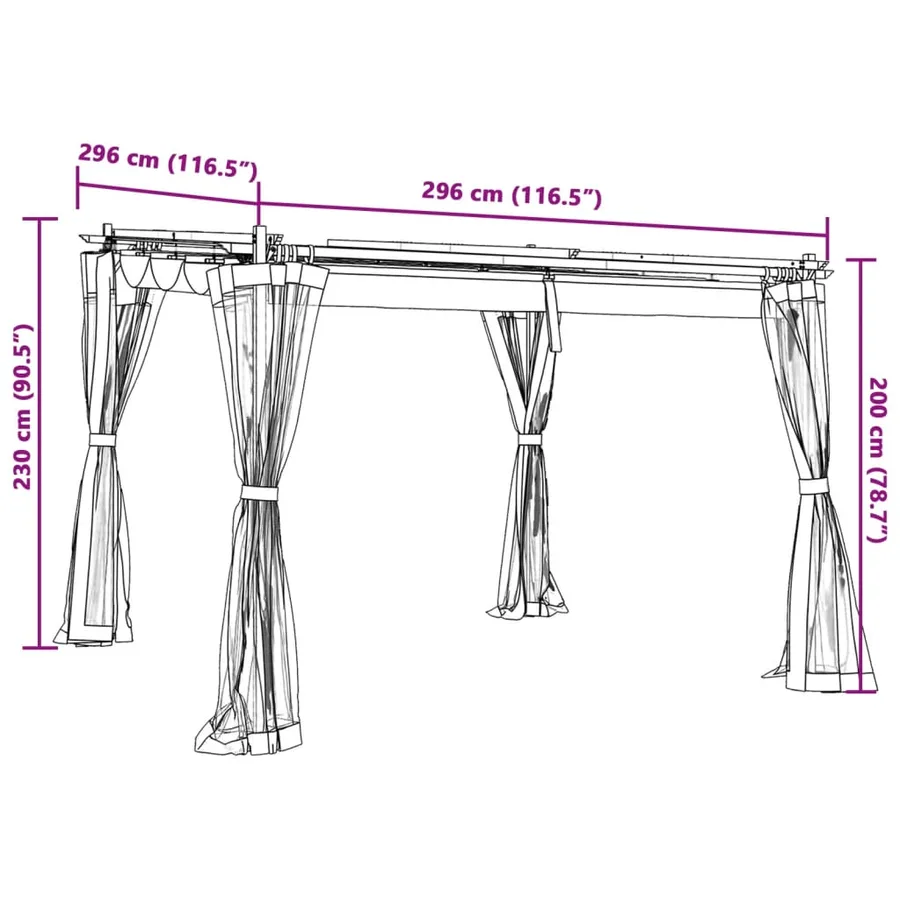 Tonnelle avec parois en filet crème 3x3 m acier - 9