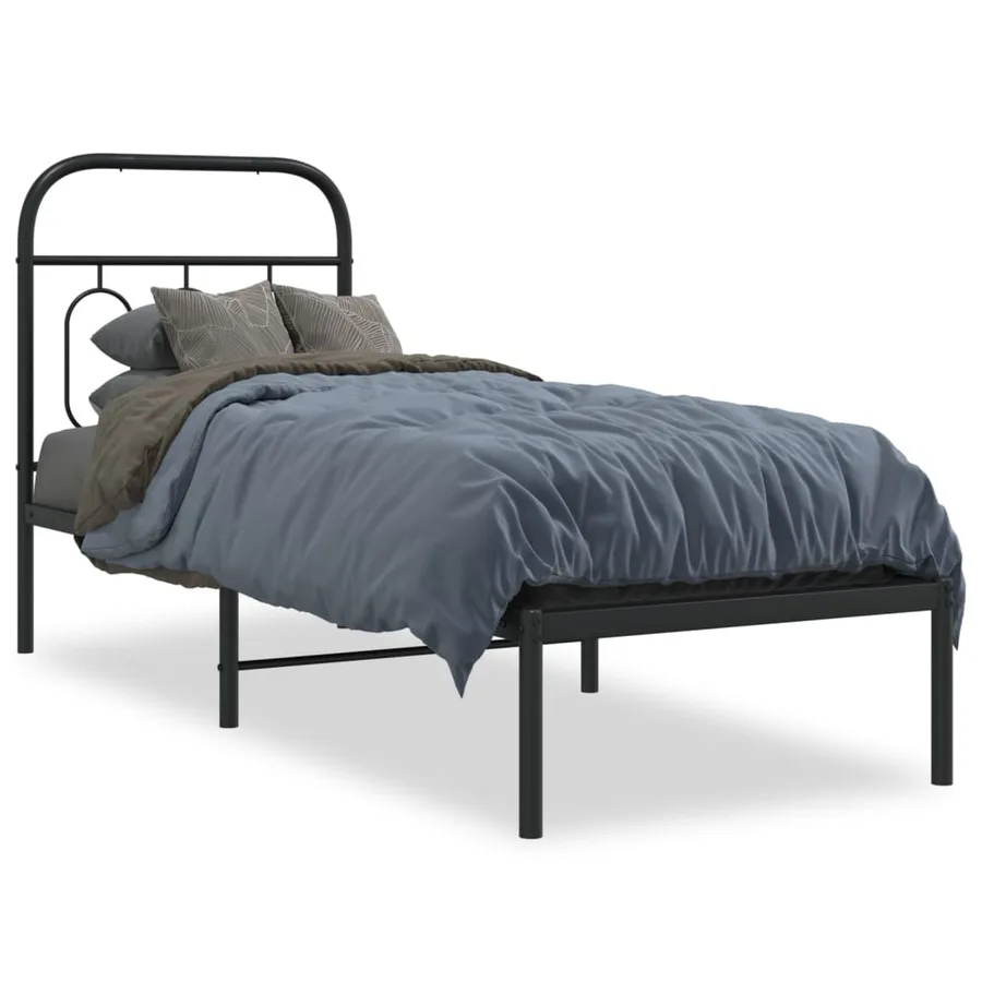 Cadre de lit métal sans matelas avec tête de lit noir 75x190 cm - 2