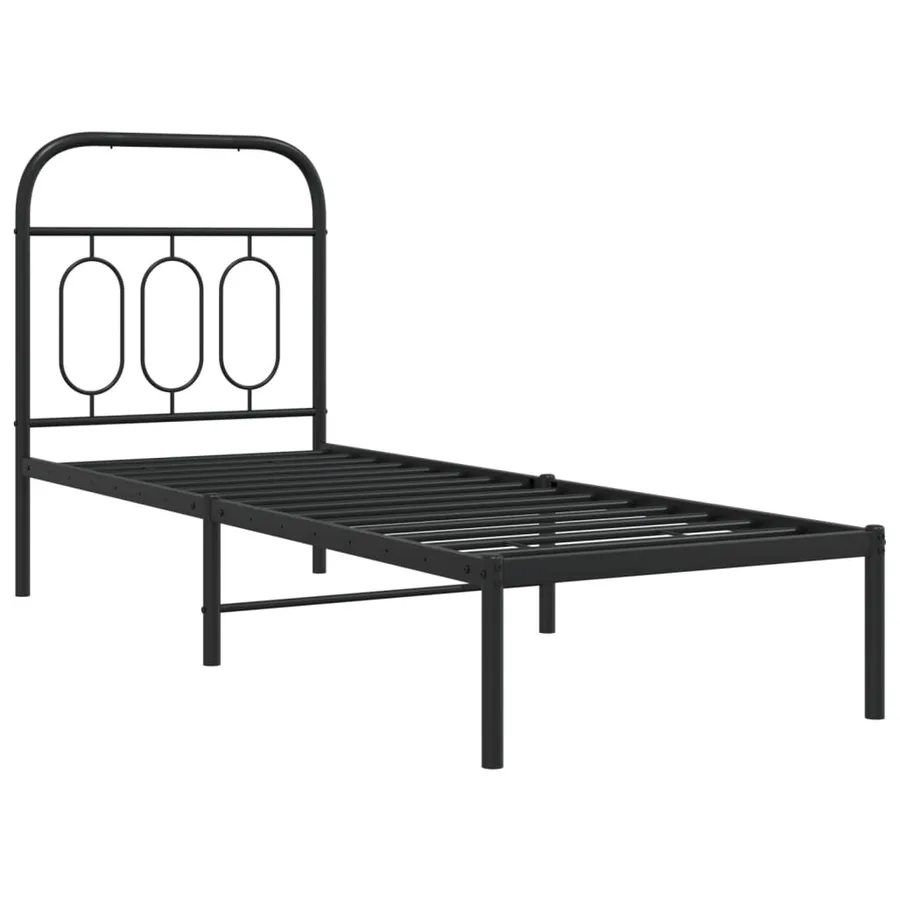 Cadre de lit métal sans matelas avec tête de lit noir 75x190 cm - 3