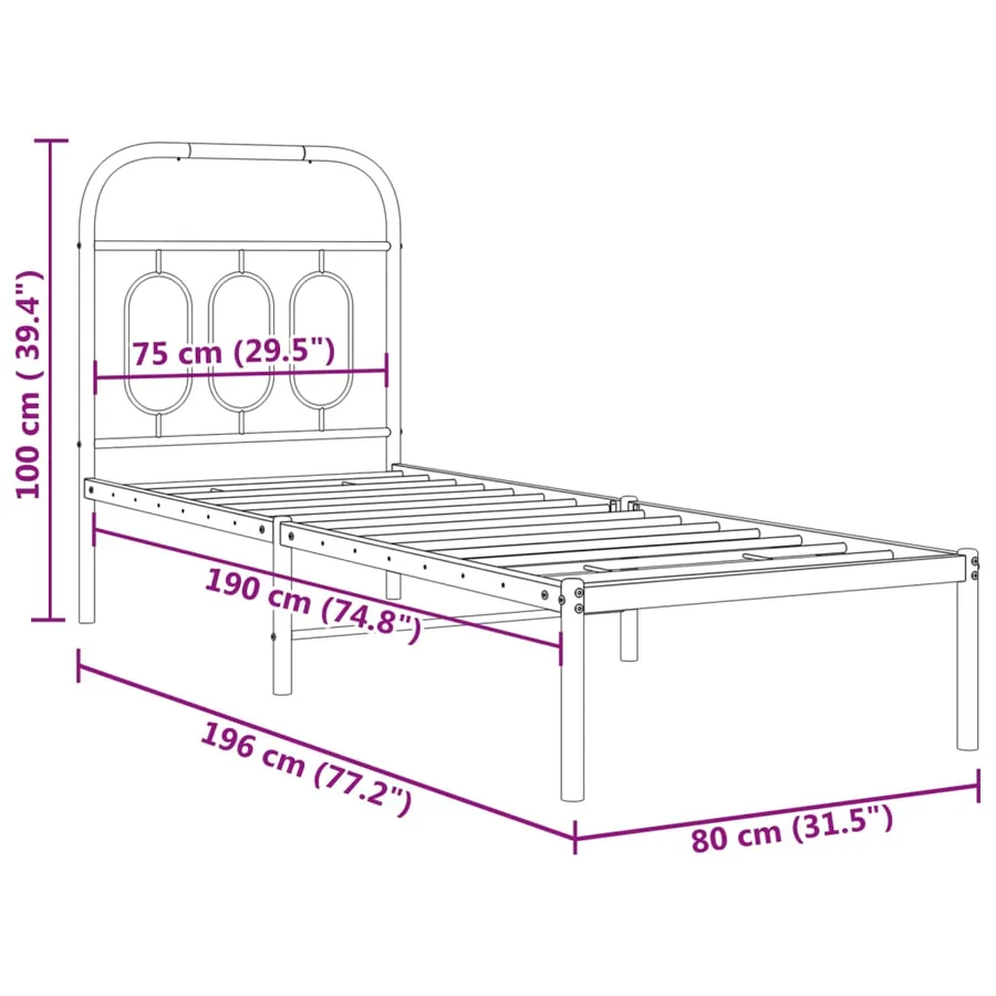 Cadre de lit métal sans matelas avec tête de lit noir 75x190 cm - 8