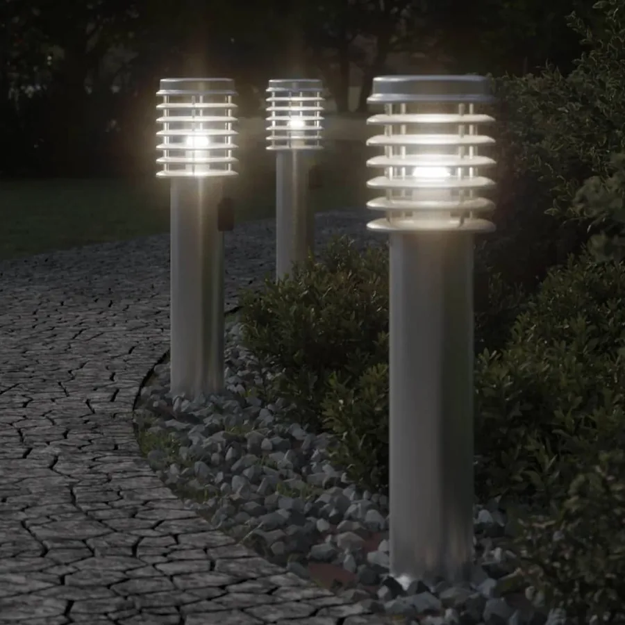 Lampadaires d'extérieur et sortie 3pcs argenté acier inoxydable