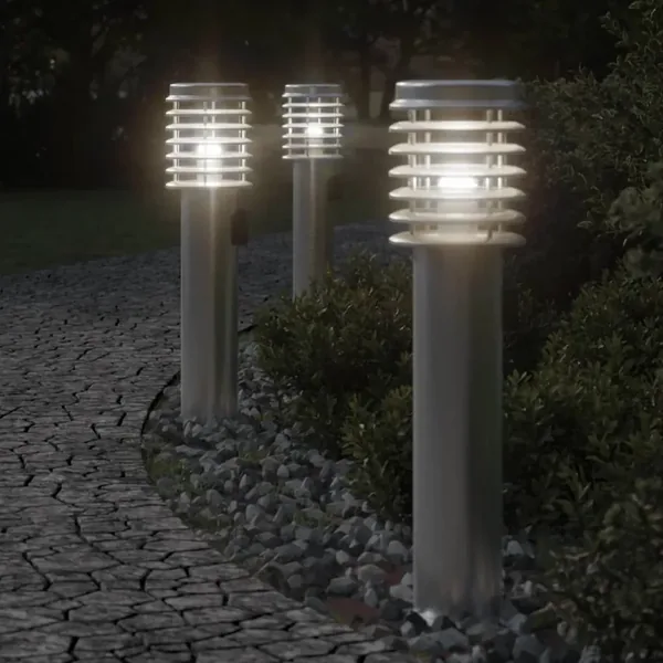Lampadaires d'extérieur et sortie 3pcs argenté acier inoxydable