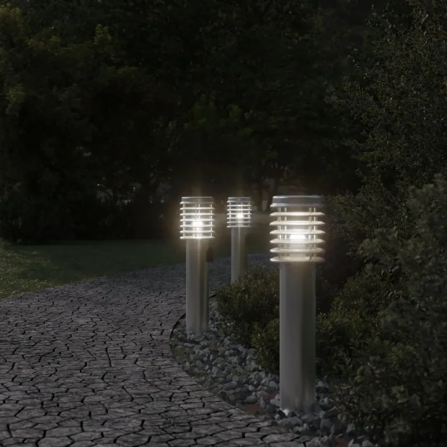 Lampadaires d'extérieur et sortie 3pcs argenté acier inoxydable - 3