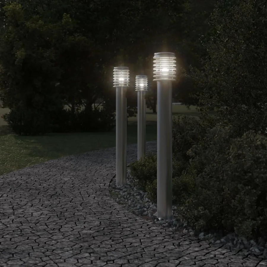 Lampadaires d'extérieur et sortie 3pcs argenté acier inoxydable - 3