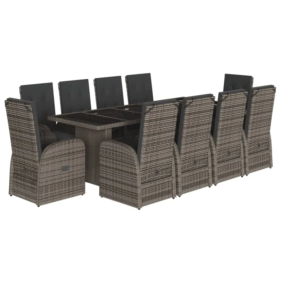 Ensemble à manger de jardin 11pcs avec coussins gris poly rotin - 2