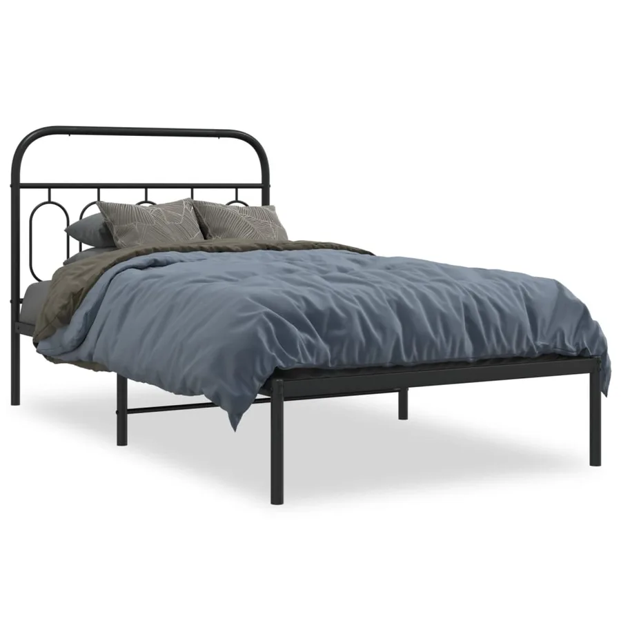 Cadre de lit métal sans matelas avec tête de lit noir 107x203cm - 2