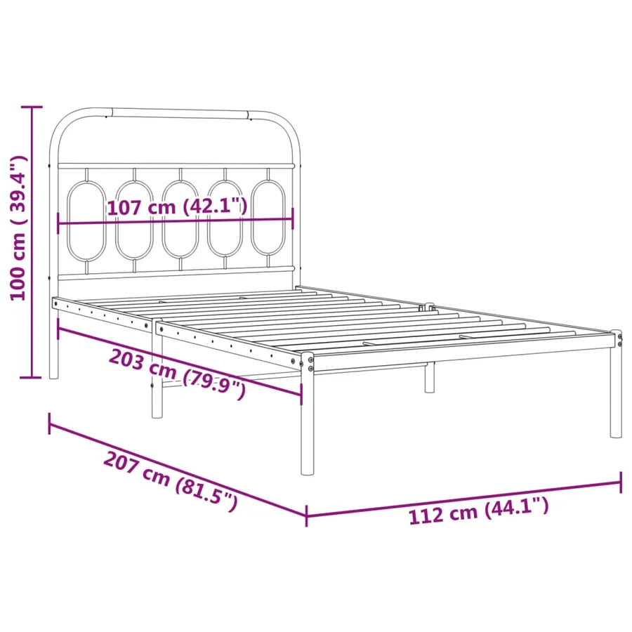 Cadre de lit métal sans matelas avec tête de lit noir 107x203cm - 8