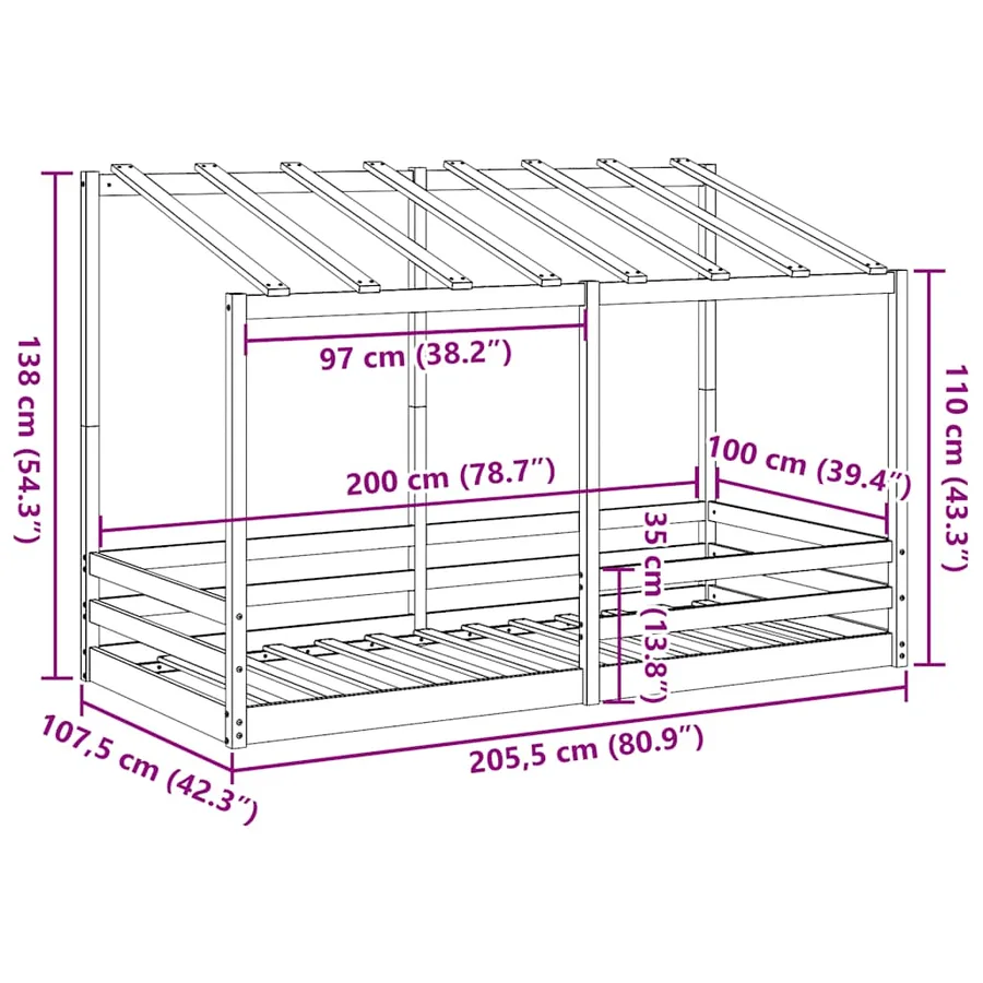 Lit pour enfants sans matelas cire marron 100x200 cm pin massif - 9