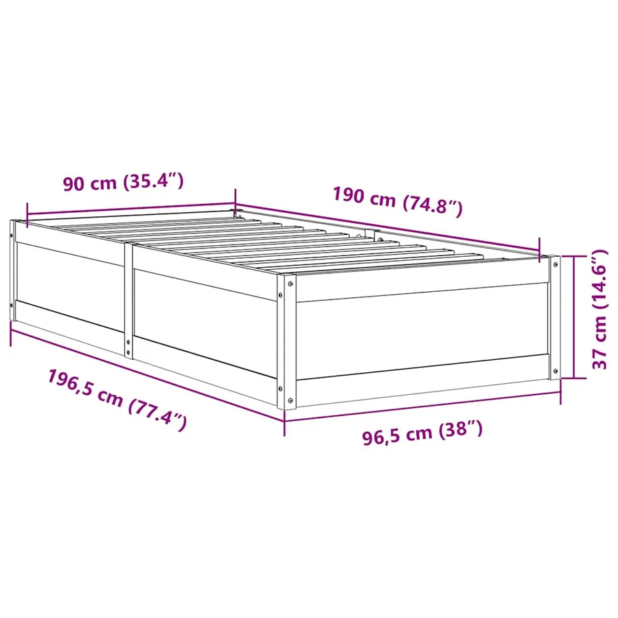 Cadre de lit sans matelas 90x190 cm bois de pin massif - 9