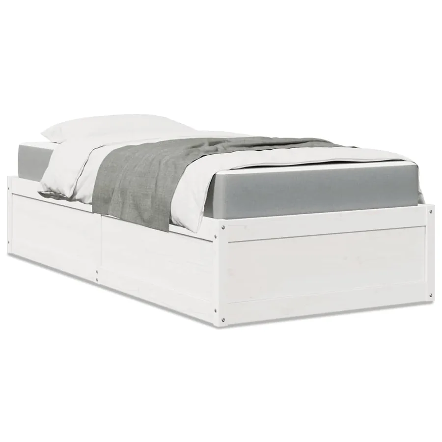 Lit avec matelas blanc 90x200 cm bois massif de pin