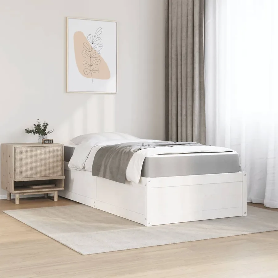 Lit avec matelas blanc 90x200 cm bois massif de pin - 3