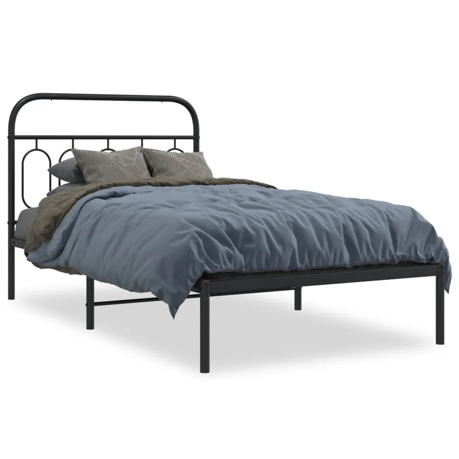 Cadre de lit métal sans matelas avec tête de lit noir 100x190cm - 2