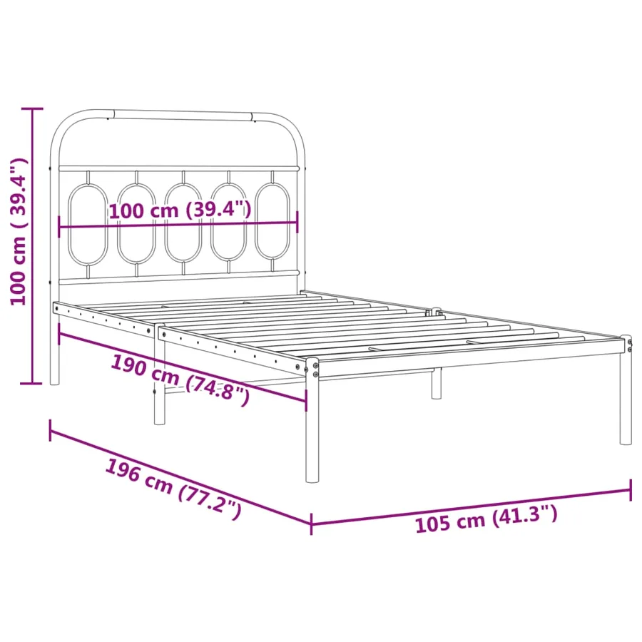 Cadre de lit métal sans matelas avec tête de lit noir 100x190cm - 8