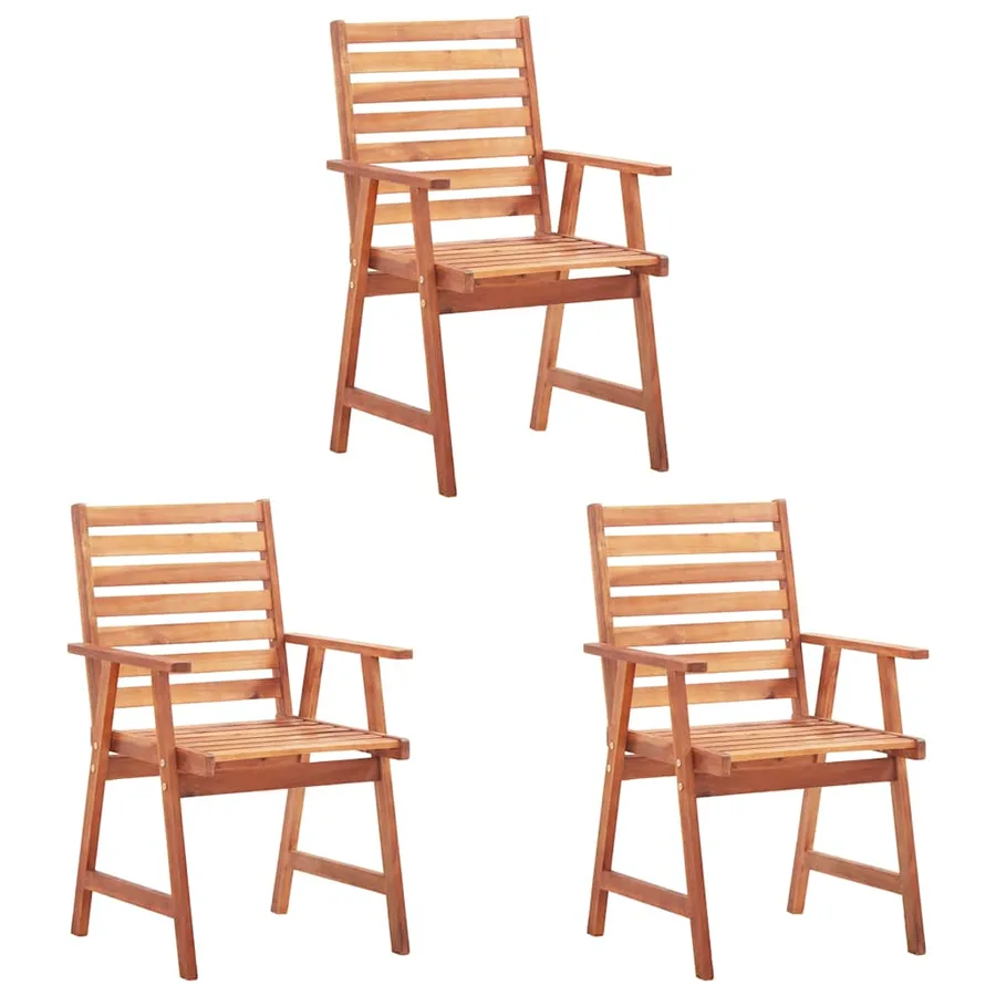 Outdoor dining chairs set of 3 and cushions Solid acacia - 2