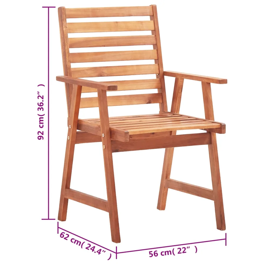 Chaises à manger d'extérieur lot de 3 et coussins Acacia massif - 25