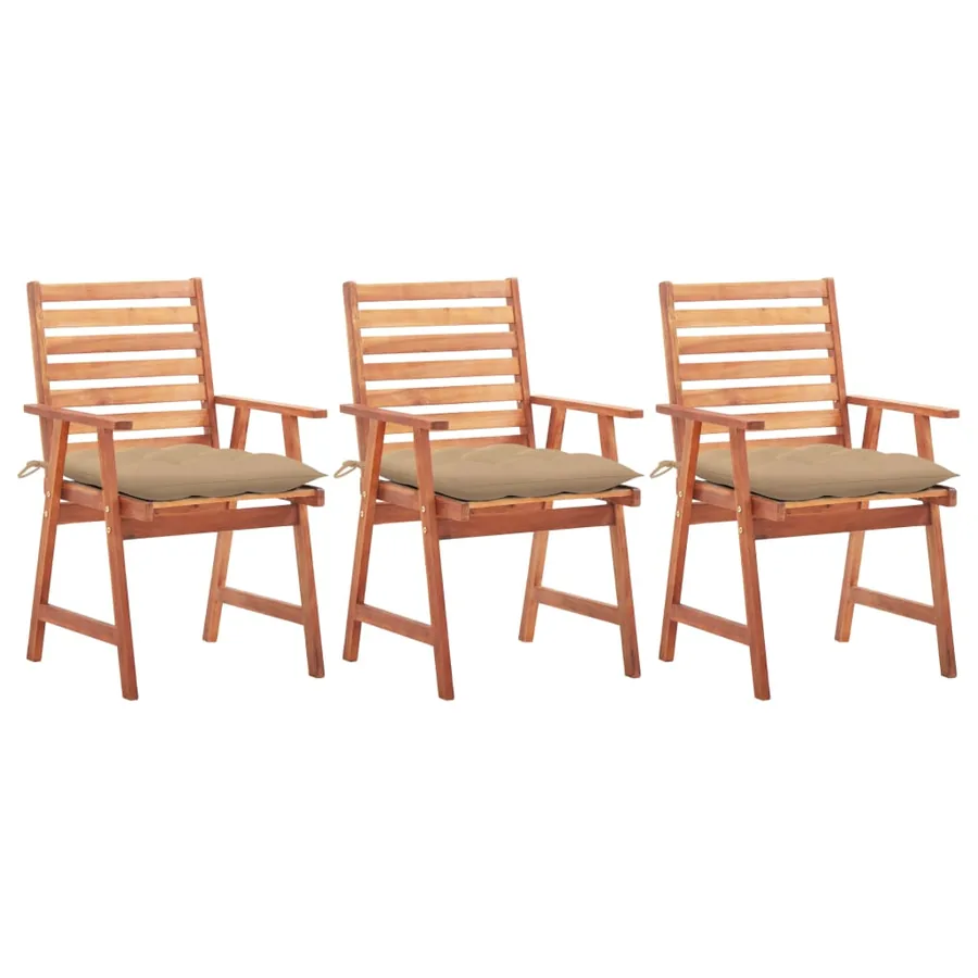 Chaises à manger d'extérieur lot de 3 et coussins Acacia massif - 40
