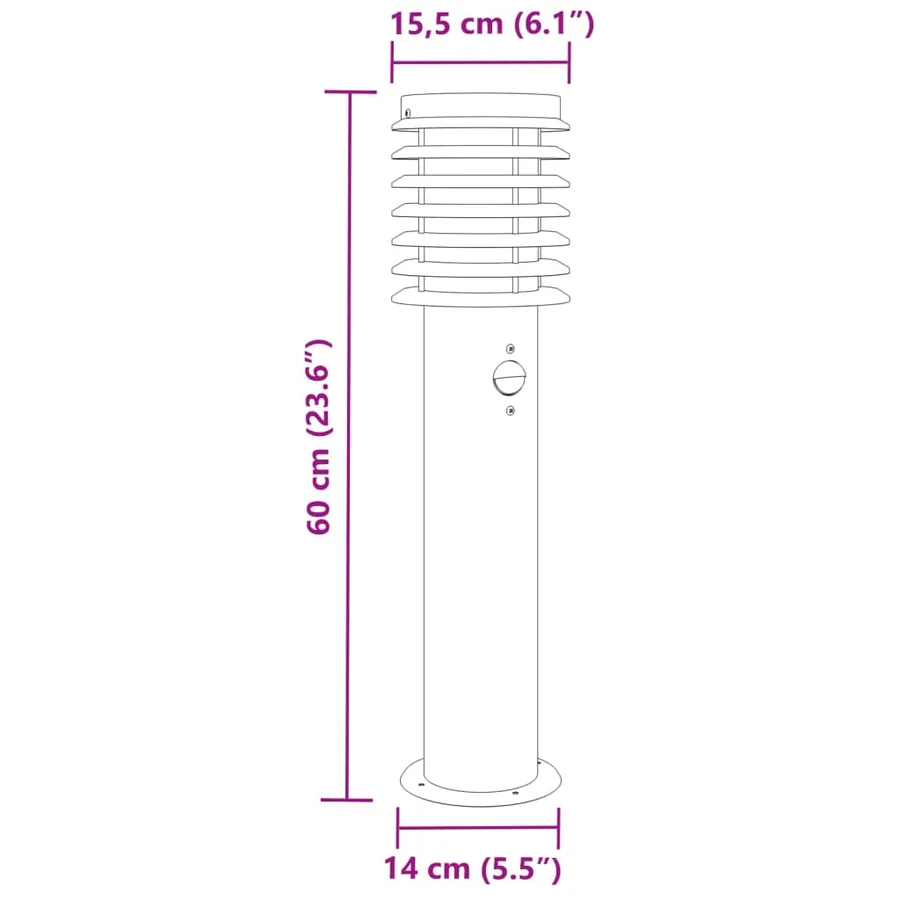 Lampadaire d'extérieur avec capteur noir 60 cm acier inoxydable - 7
