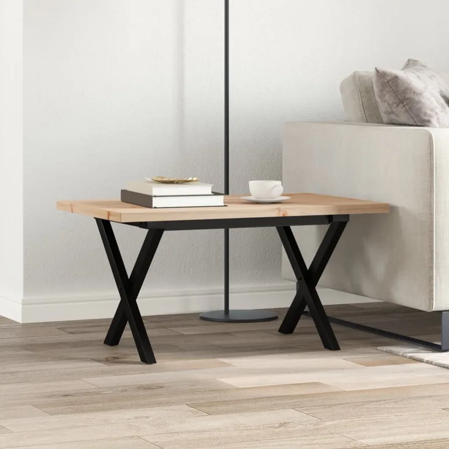 Table basse cadre en X 80x50x40,5cm bois de pin massif et acier - 3